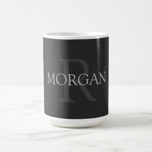 Caneca De Café Monograma & Nome DIY, Clássico Preto com Texto Cin