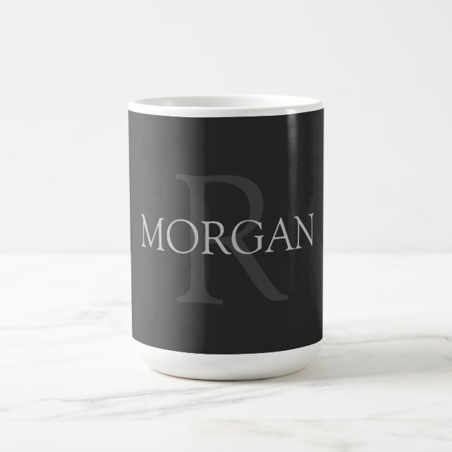 Caneca De Café Monograma & Nome DIY, Clássico Preto com Texto Cin (Centro)