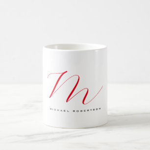 Caneca De Café Monograma Nome Inicial Branco Vermelho Único Minim