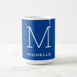 Caneca De Café Monograma Nome inicial Escuro Azul Único Minimalis