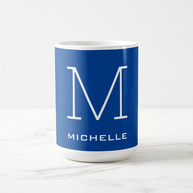 Caneca De Café Monograma Nome inicial Escuro Azul Único Minimalis (Centro)