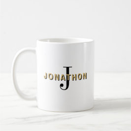 Caneca De Café Monograma Nome inicial Texto masculino Preto Doura