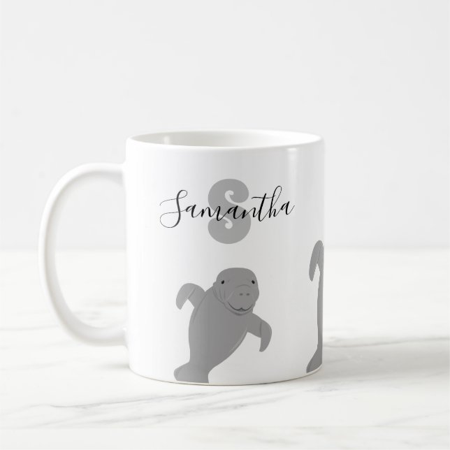 Caneca De Café Monograma Nome Manatee Animal (Esquerda)
