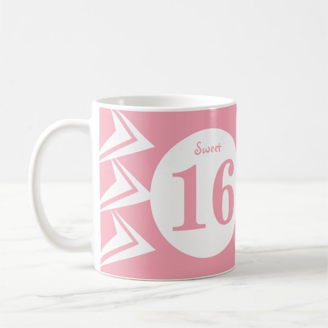 Caneca De Café Monograma nome Sweet 16 rosa e branco (Esquerda)