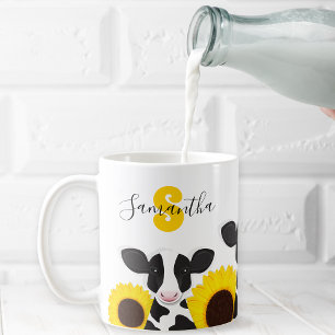 Caneca De Café Monograma Nome Vaca Floral Girassol