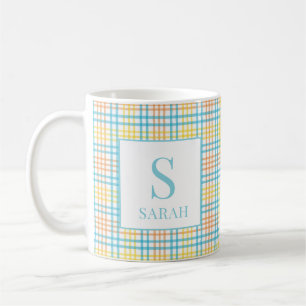 Caneca De Café Monograma Nome Xadrez Primavera Páscoa Pastel