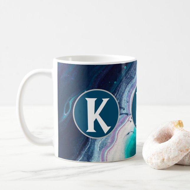 Caneca De Café Monograma Oceano Abstrato (Com Donut)
