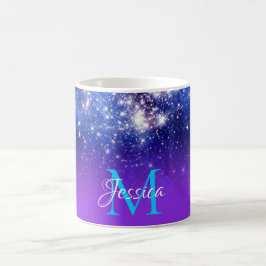 Caneca De Café Monograma Ombre Celestial Estrelas Sparkly Violeta