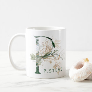 Caneca De Café Monograma "P" Botânico de Eucalipto em Ouro Person