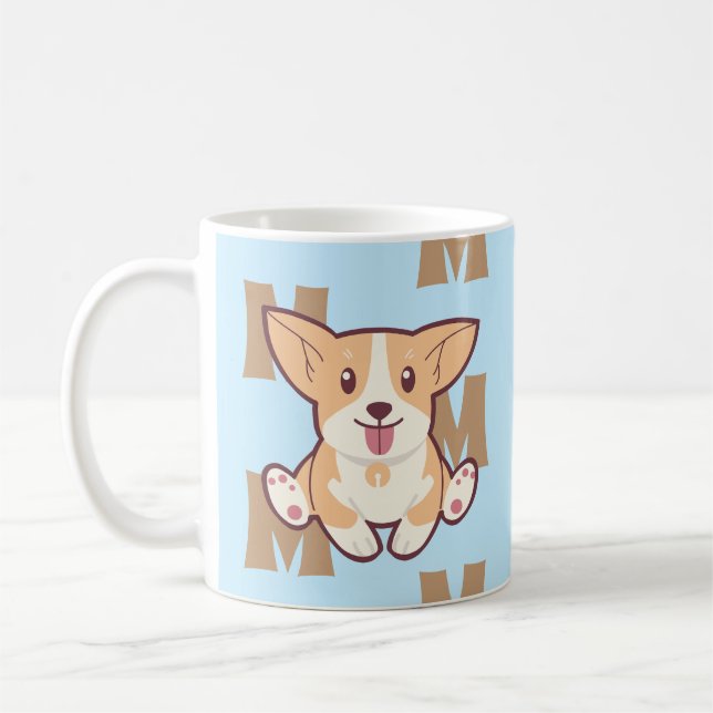 Caneca De Café Monograma, padrão de corgi (Esquerda)