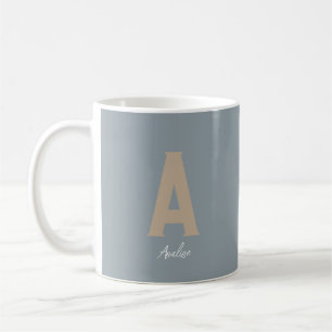 Caneca De Café Monograma personalizado azul minimalista