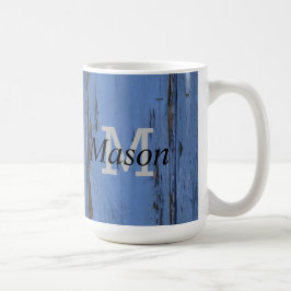 Caneca De Café Monograma Personalizado Azul Russo Bonito