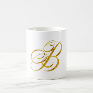 Caneca De Café Monograma Personalizado B Faux Gold Foil Monograma