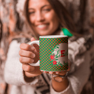 Caneca De Café Monograma Personalizado Botânico do Bolinhas verme