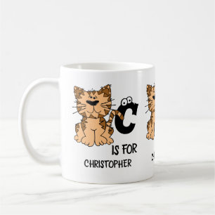Caneca De Café Monograma personalizado C é para gatos gatinhos ga