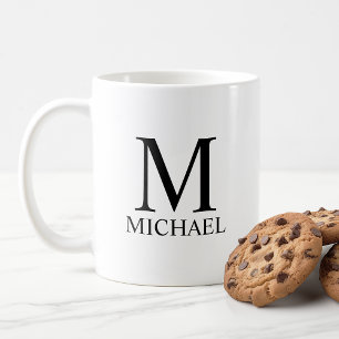 Caneca De Café Monograma Personalizado Clássico e Nome Coffee Mu