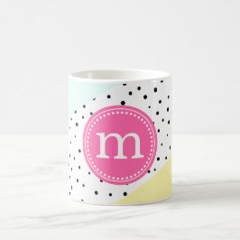 Caneca De Café Monograma Personalizado Cor-de-Rosa e Amarelo