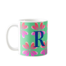 Monograma personalizado, cor-de-rosa verde floral