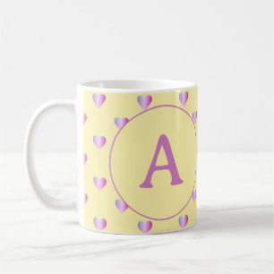Caneca De Café Monograma Personalizado Corações em Cuta Lilac Ama