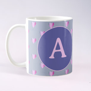 Caneca De Café Monograma Personalizado Corações Lilac