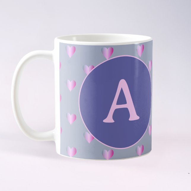 Caneca De Café Monograma Personalizado Corações Lilac (Criador carregado)