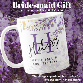 Caneca De Café Monograma Personalizado da Bridesmaid Purple WISTE