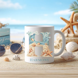 Caneca De Café Monograma Personalizado da Costa H Inicial Praia