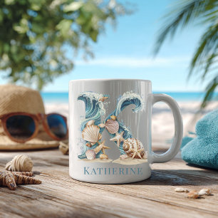 Caneca De Café Monograma Personalizado da Costa Inicial K Praia