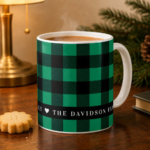 Caneca De Café Monograma Personalizado da Família em Xadrez Búfal