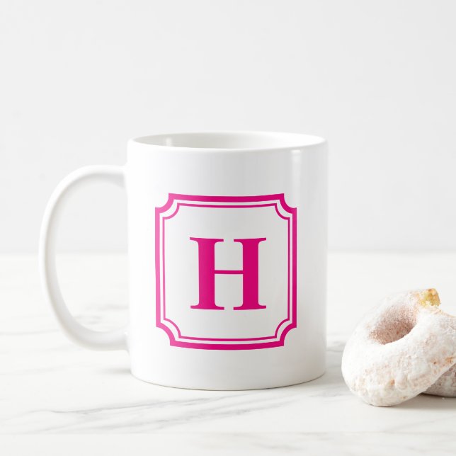 Caneca De Café Monograma Personalizado de Bordas Clássicas Rosa Q (Com Donut)