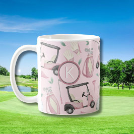 Caneca De Café Monograma Personalizado de Design de Golfe, Rosa n