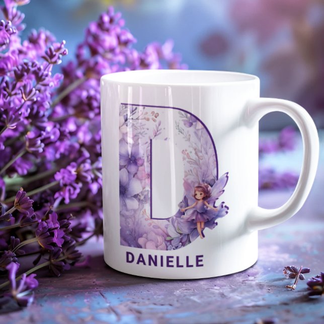 Caneca De Café Monograma Personalizado de Fada Lilaca D (Personalized Lilac Fairy Monogram D Coffee Mug)
