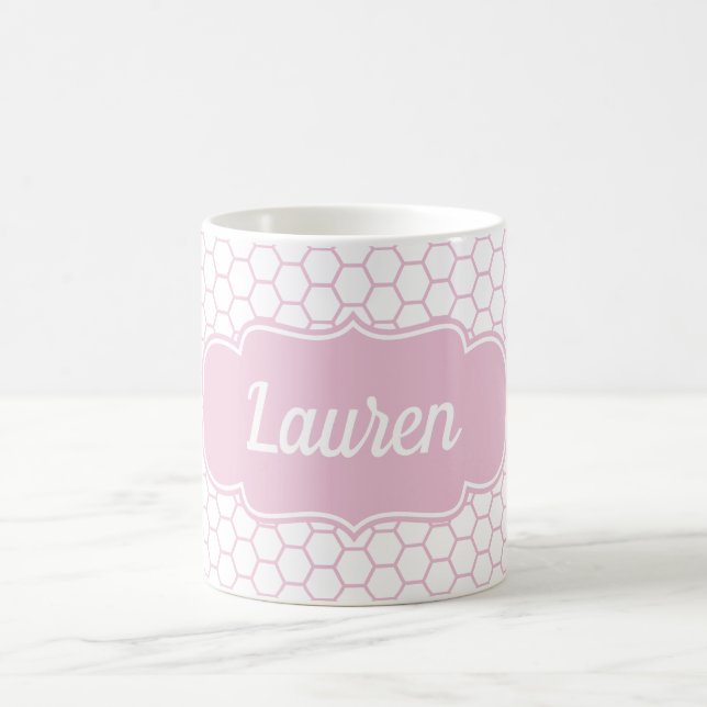Caneca De Café Monograma Personalizado de Honeycomb da rosa claro (Centro)