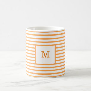 Caneca De Café Monograma Personalizado de Listras Brancas e Laran