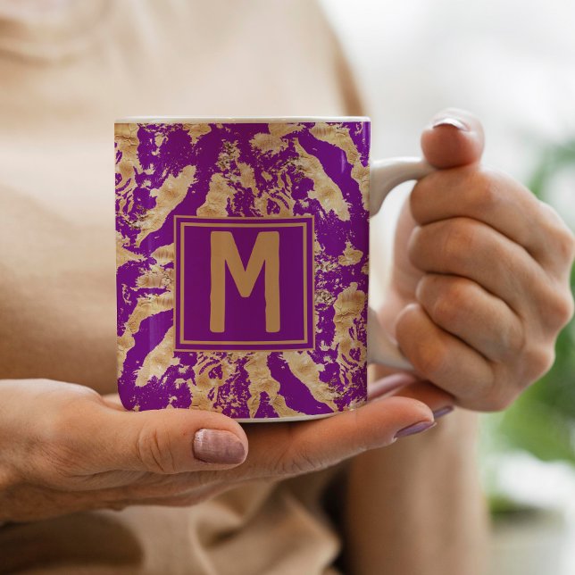 Caneca De Café Monograma Personalizado de mármore Dourado, na mod (Criador carregado)
