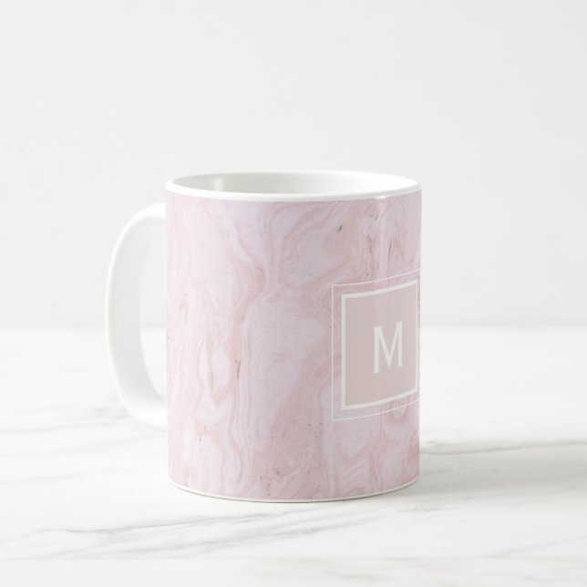 Caneca De Café Monograma Personalizado de Mármore Rosa Elegante M (Frente Esquerda)