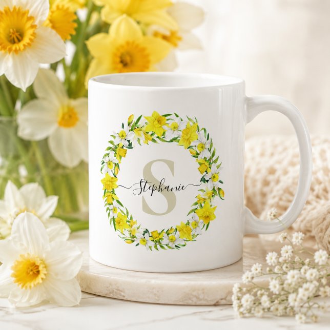 Caneca De Café Monograma Personalizado de Narciso (Add your name & initial to personalize)