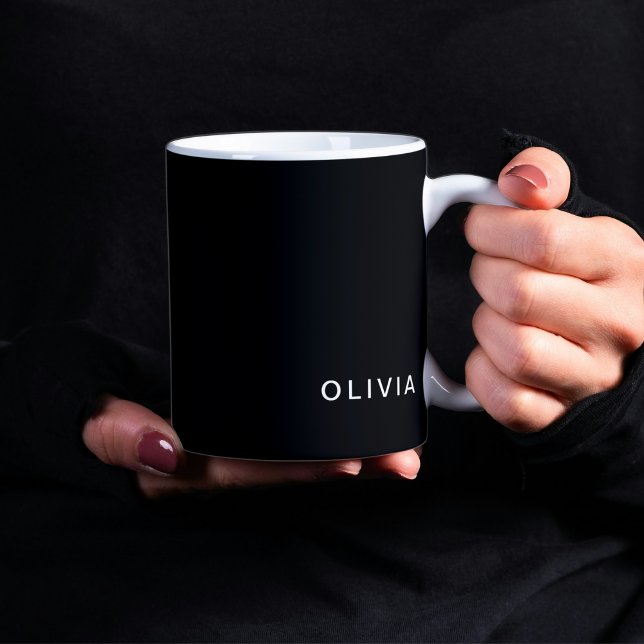 Caneca De Café Monograma personalizado de nome e preto | Elegante (Criador carregado)