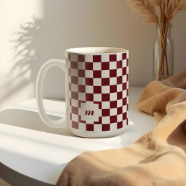 Caneca De Café Monograma Personalizado de Padrão Verificado Retro