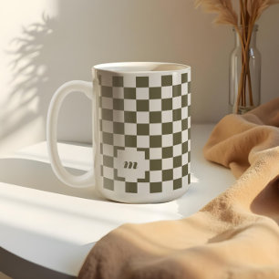 Caneca De Café Monograma Personalizado de Padrão Verificado Retro