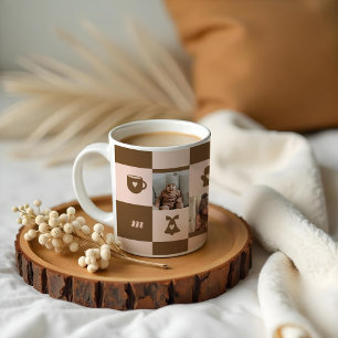 Caneca De Café Monograma Personalizado de Padrão Verificado Retro