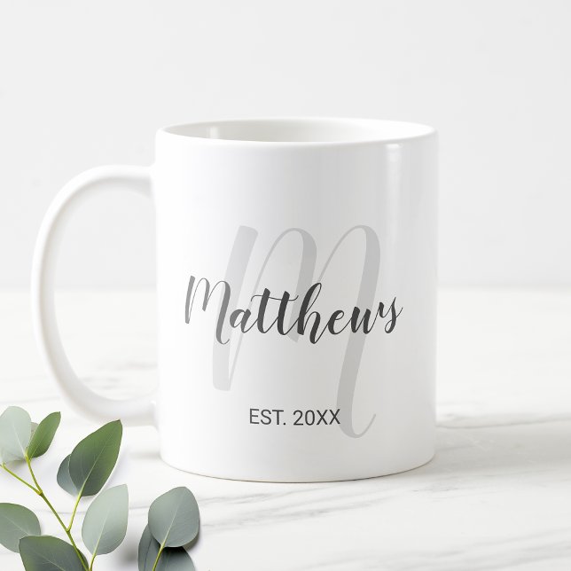 Caneca De Café Monograma Personalizado de Script Moderno e Nome d (Criador carregado)