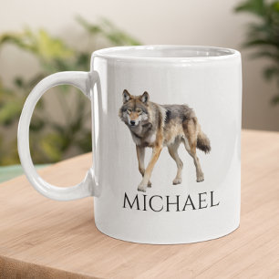 Caneca De Café Monograma personalizado de Wolf Art