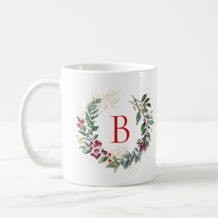 Caneca De Café Monograma personalizado de wreath natalino