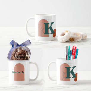 Caneca De Café Monograma Personalizado do Estilo Boho e Nome Colo