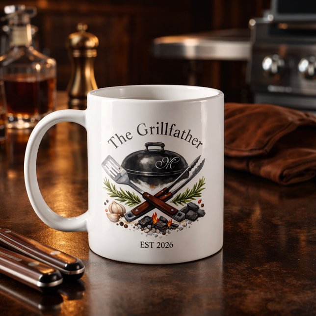 Caneca De Café Monograma Personalizado do Grillfather (Criador carregado)