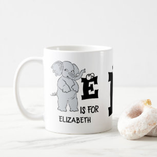 Caneca De Café Monograma personalizado E é para elefante colorido