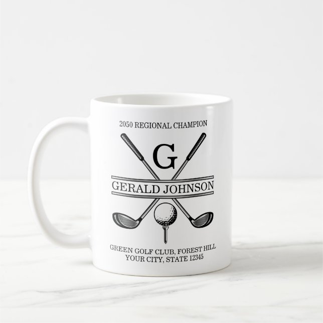 Caneca De Café Monograma Personalizado Elegante de Golfe (Esquerda)