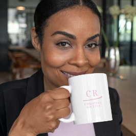 Caneca De Café Monograma Personalizado Elegante Mínimo Rosa e Bra