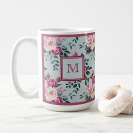 Caneca De Café Monograma Personalizado Floral Rosa Poeirento Gran